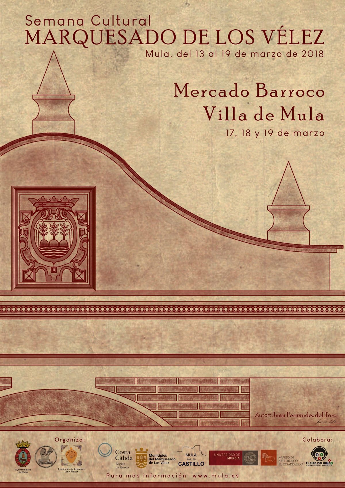 Cartel y programación semana cultural Marquesado de Los Vélez y Mercado Barroco 2018 en Mula