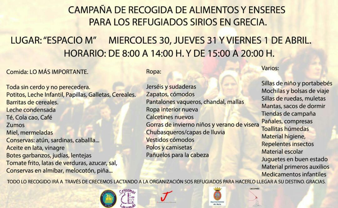 campaña de recogida de alimentos y enseres para los refugiados sirios en grecia