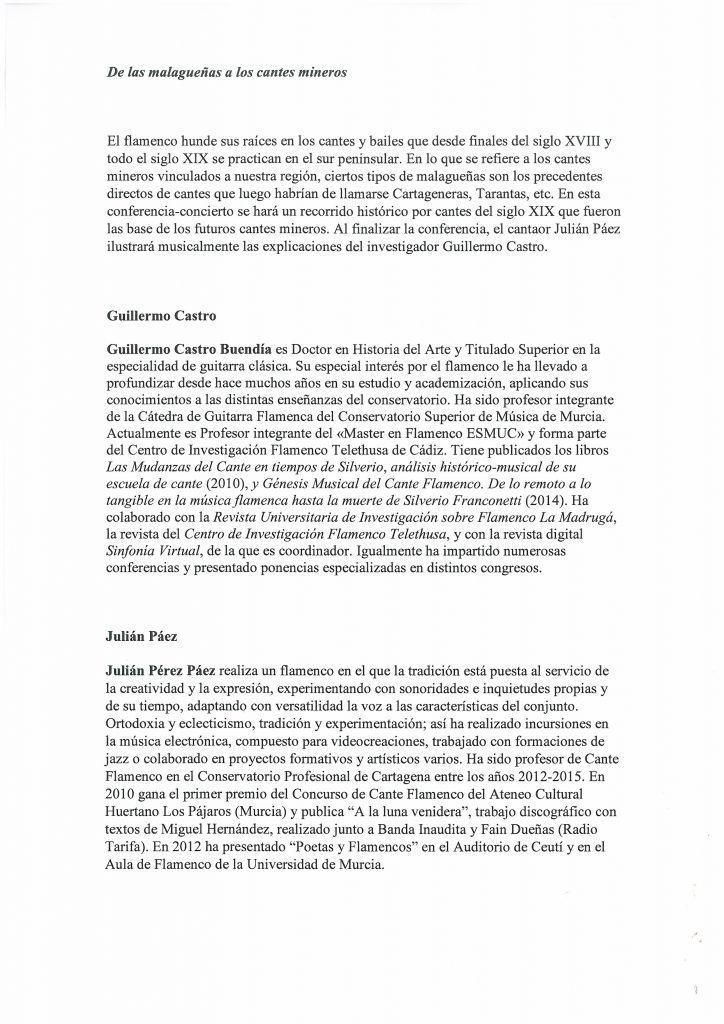 cartel conferencia y recital de flamenco cigarralejo