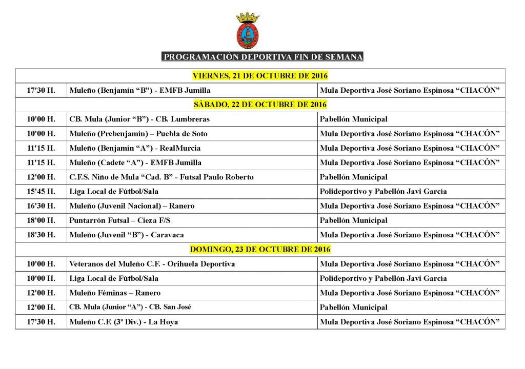 programación deportiva 21, 22 y 23 de octubre de 2016