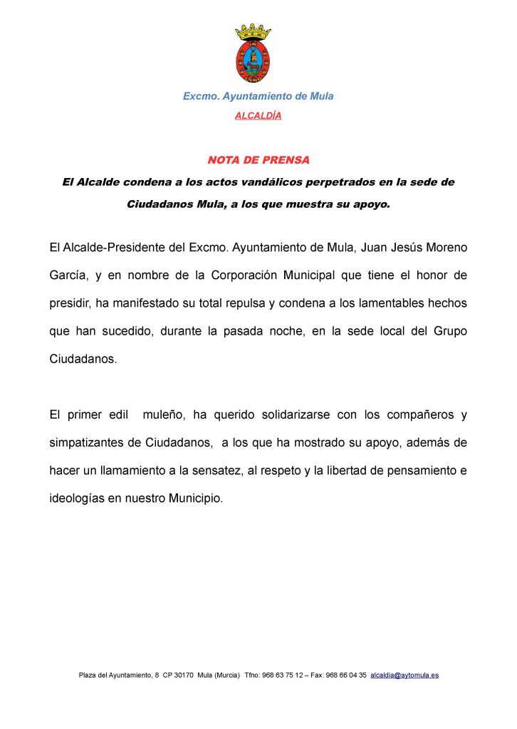 COMUNICADO ACTOS VANDÁLICOS