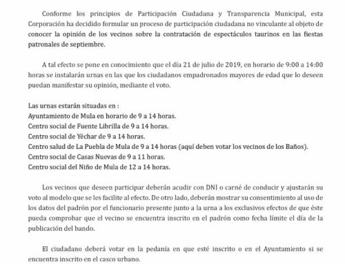 Bando de la Alcaldía: consulta participación ciudadana contratación espectáculos taurinos
